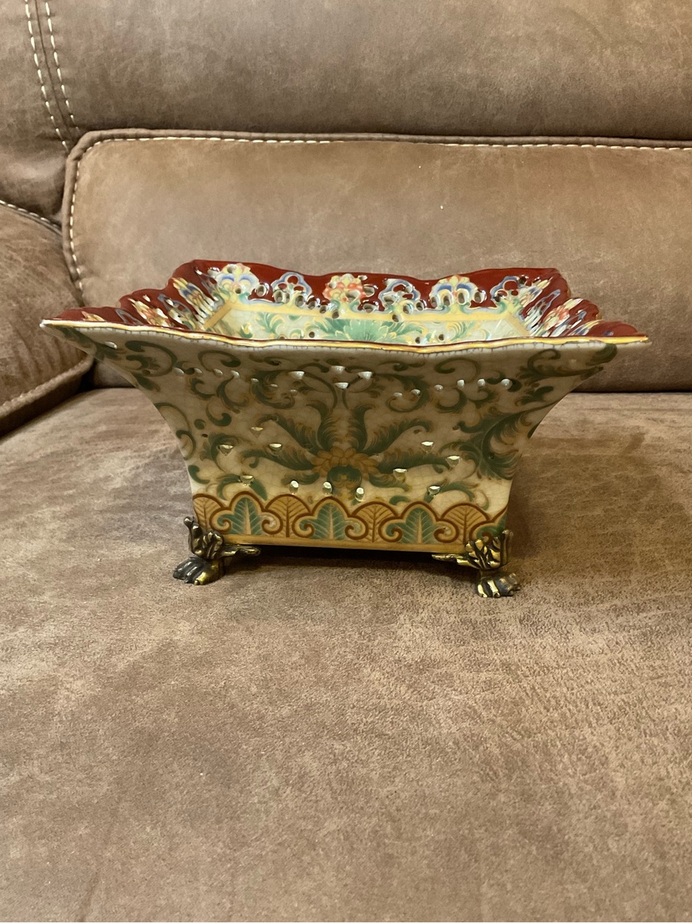 Vintage Hand Painted Acanthus Chinoiserie Planter